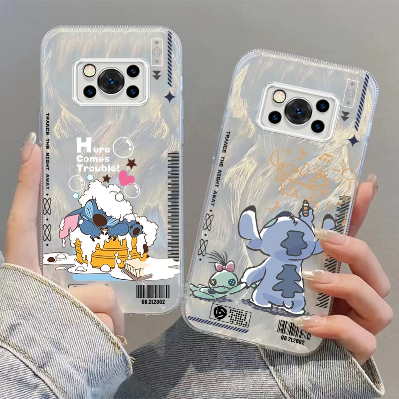 Stitch Anime Cute Disney For Xiaomi Poco C65 M6 M3 X6 X5 X3 Redmi 13C 12 12C 10C 10 9T 9A 9 Pro 5G Feather Yarn Funda