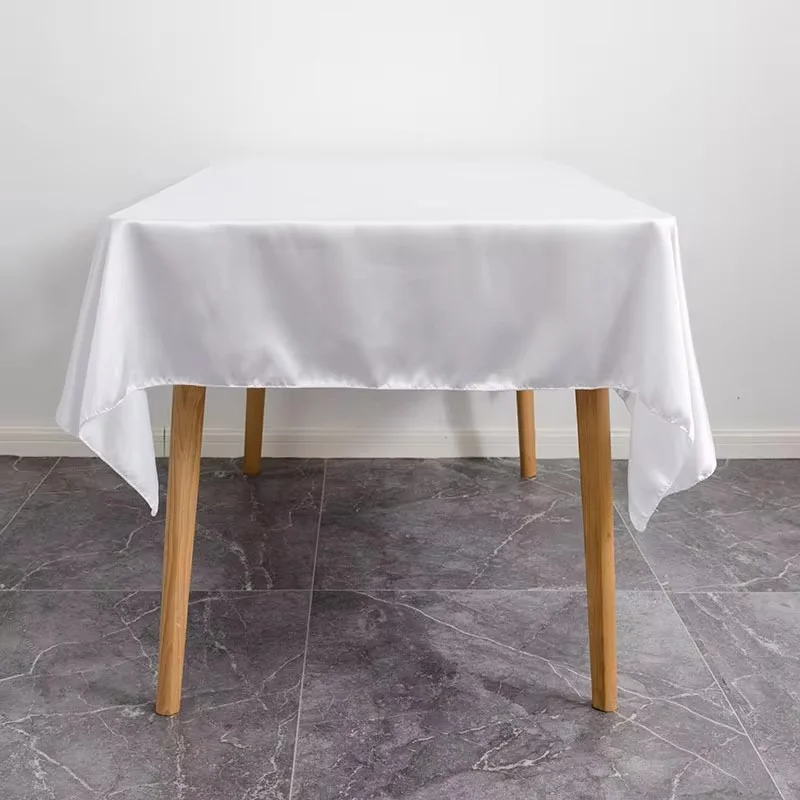 

White rectangular dining table tablecloth, high-end hotel banquet tablecloth, solid color glossy tablecloth