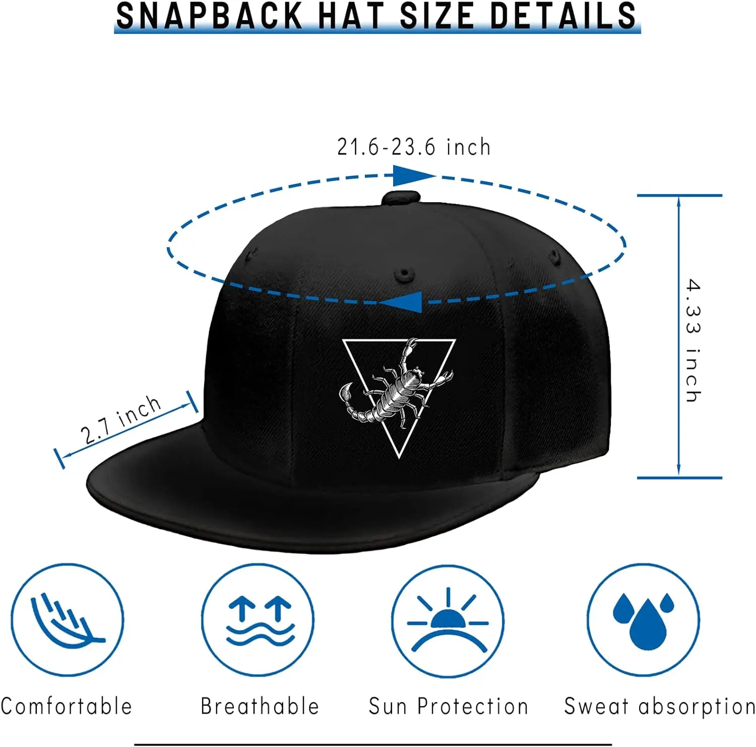 Scorpions Snapback Hats for Men Flat Bill Brim Hats for Women Fitted Hat Skull Hats Cool Adults Black Rock N Roll Caps