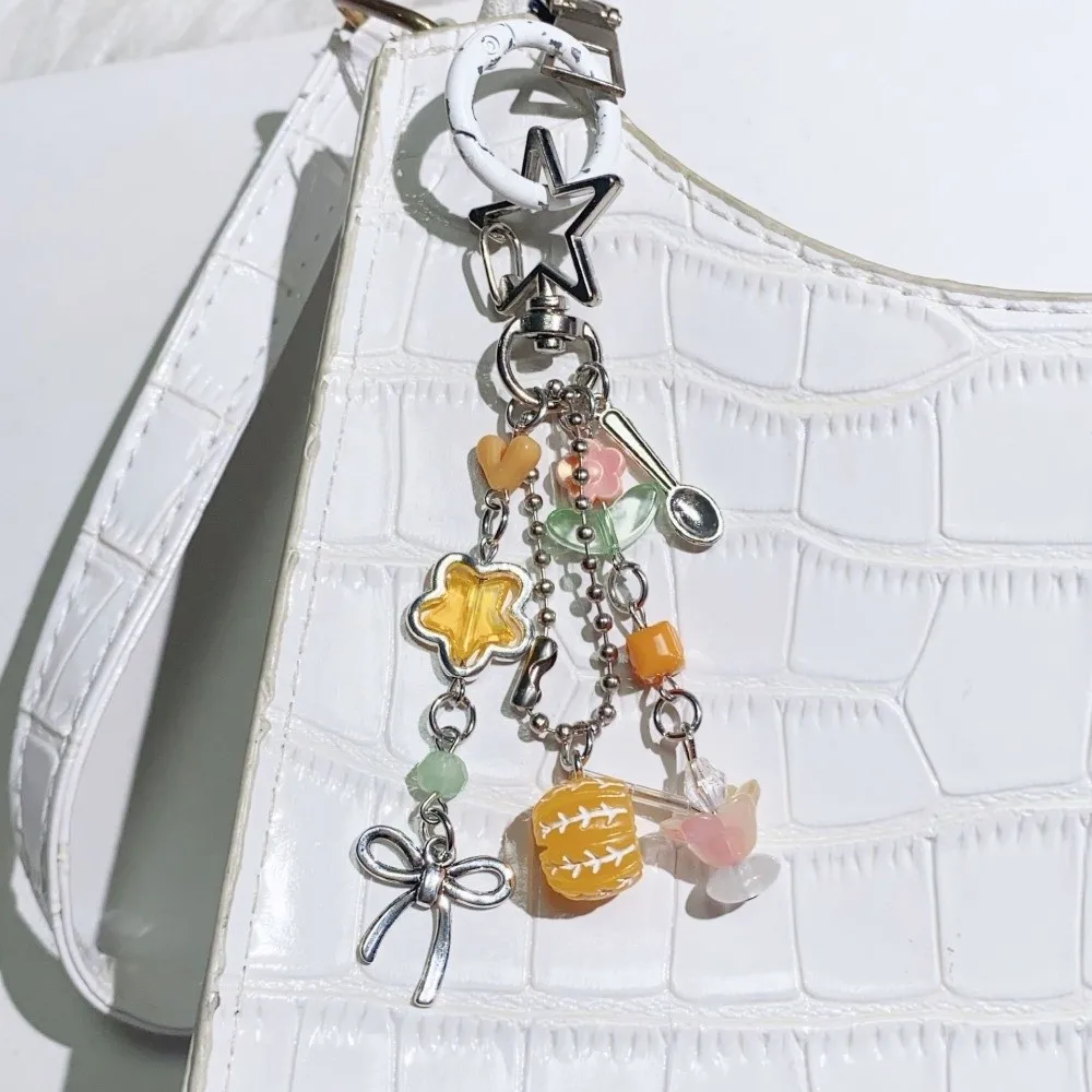 Cute Fruit Series Beaded Key Chain Y2K Retro Simulated Handbag Pendant Light Weight Key Ring Girls Gift