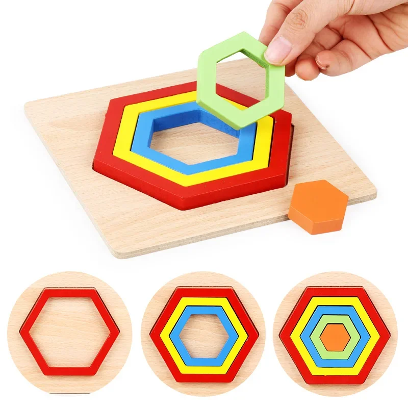 Baby Colorful Wooden Geometric Shapes Cognition Puzzle Board Kids Math Game Montessori Preschool Learning Educational Toys