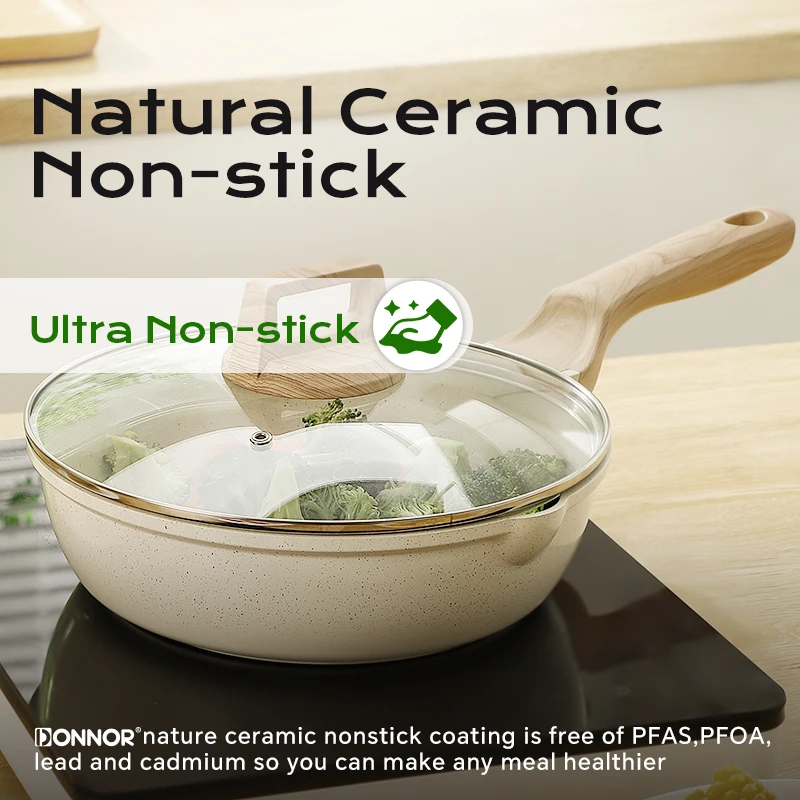 

DONNOR Durable Frying Pan Wok Pan Non-stick Ceramic Pot Induction Gas Stove Universal Cookware Steak Cooking Saucepan