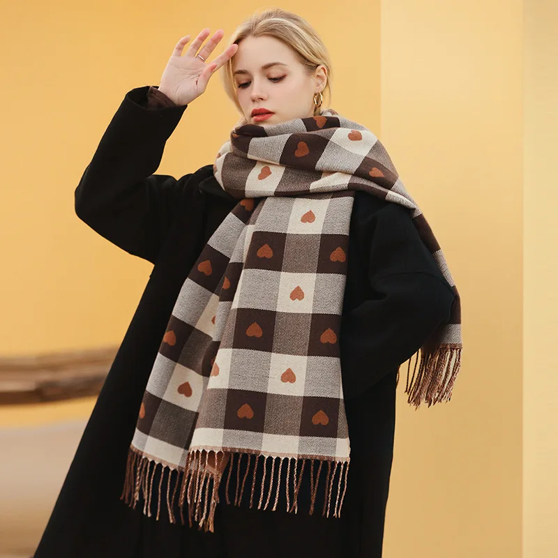 Thick Winter Warm Cashmere Pashmina Shawl Women Scarf Solider Geometric Splice With Tassel Female Foulard Stoles Poncho Echarpe