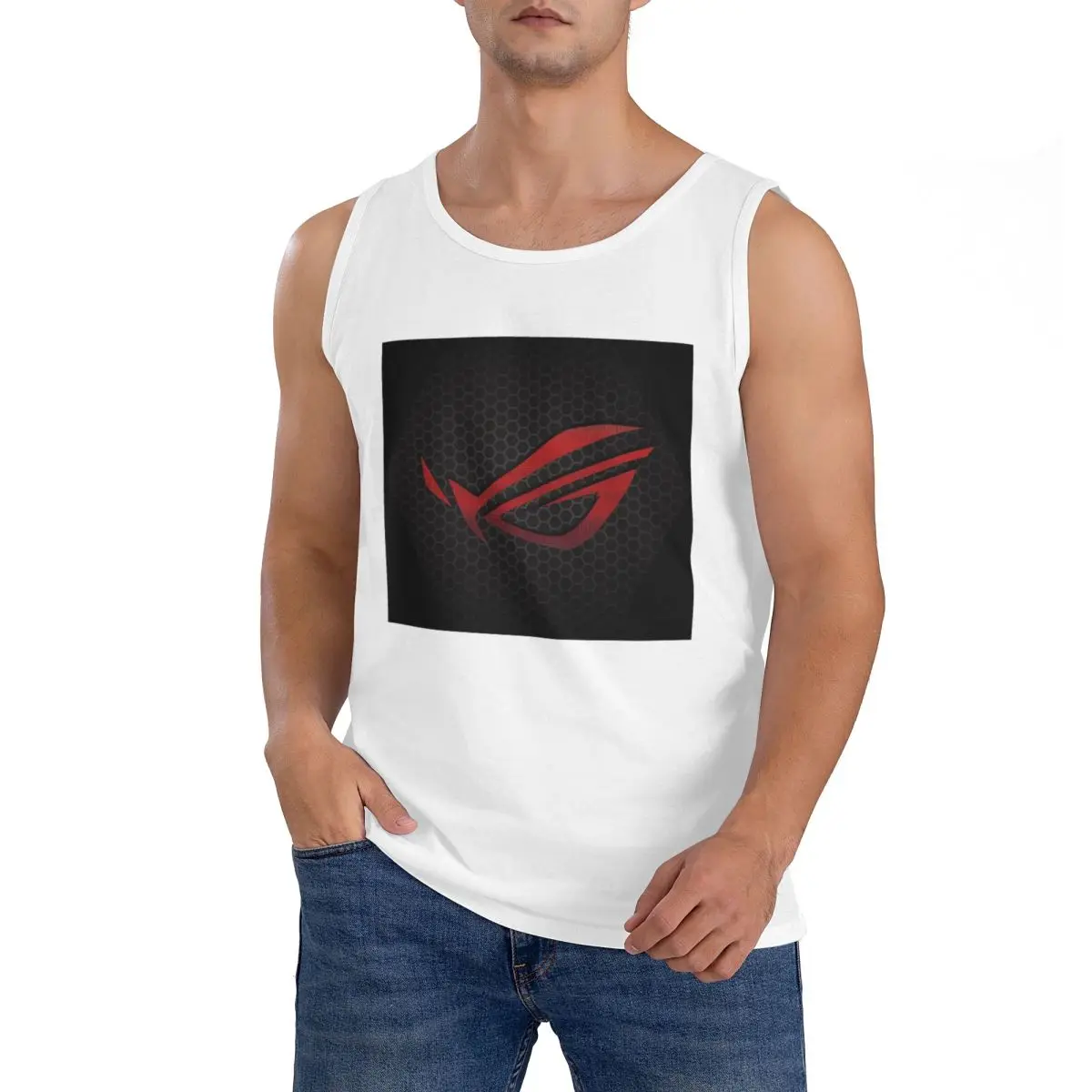 100% Cotton Asus Rog Future Hexagon Sleeveless T-Shirt Men Workout Sports Clothing Tops Men's Crew Neck Vest