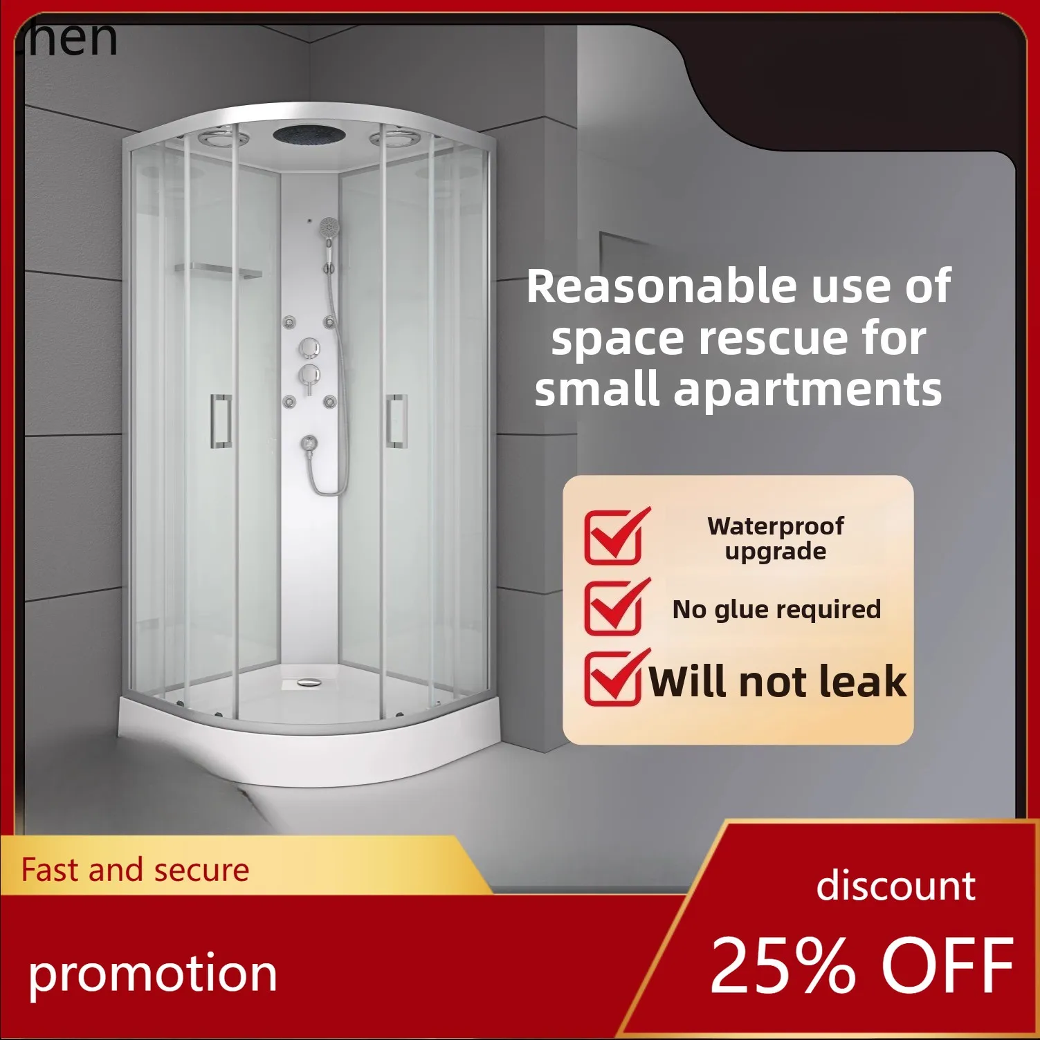 ZML free waterproof shower room bathroom fan glass partition bath integrated bath room