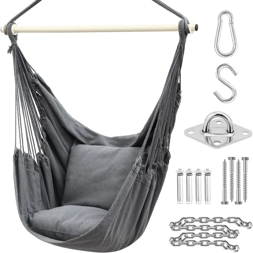 

Hammock Chair Swing with Hardwares, Ohuhu XL Portable Hanging Chairs with Cushions Installation Kit Detachable Metal Support Bar