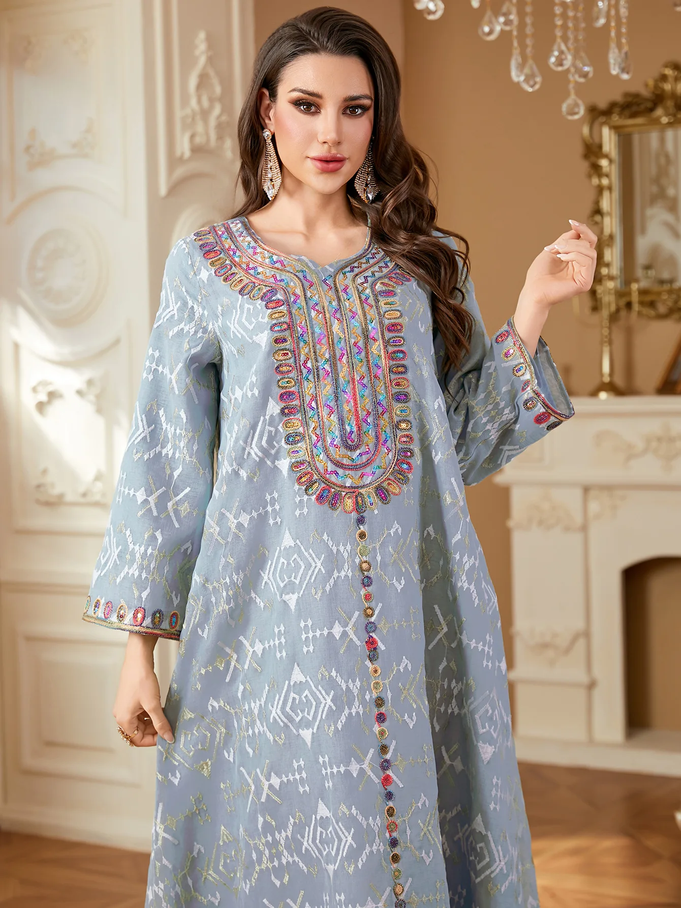 

Дубайские мусульманские женские платья-абайи с вышивкой для Марокко, платья для Рамадана, свободные арабские халаты, джалабии, повседневные кафтаны, турецкие исламские наряды