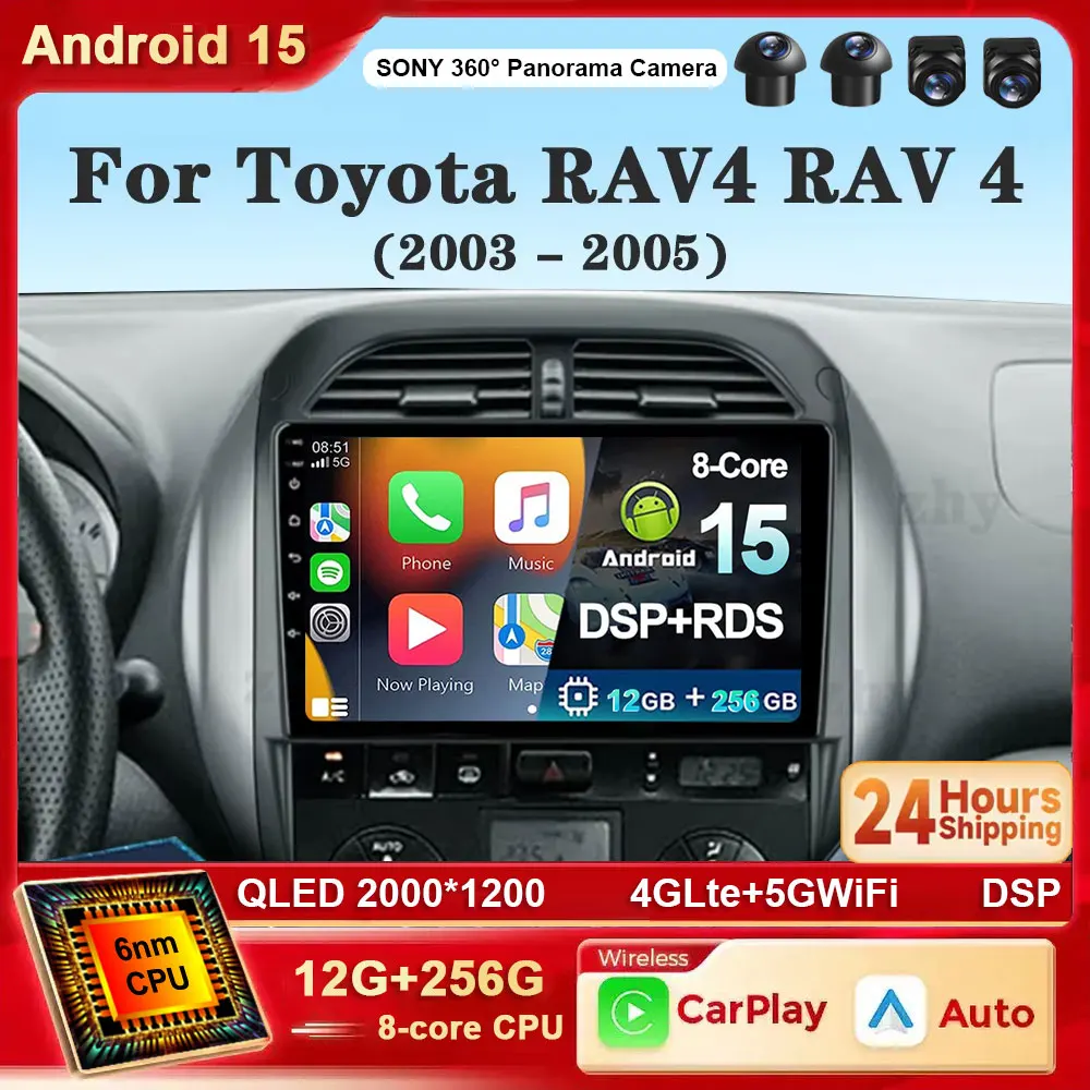 Android 15 Auto para Toyota RAV4 RAV 4 2003 2004 2005 navegación GPS Radio de coche reproductor de vídeo Multimedia estéreo BT 4G WIFI DSP DVD