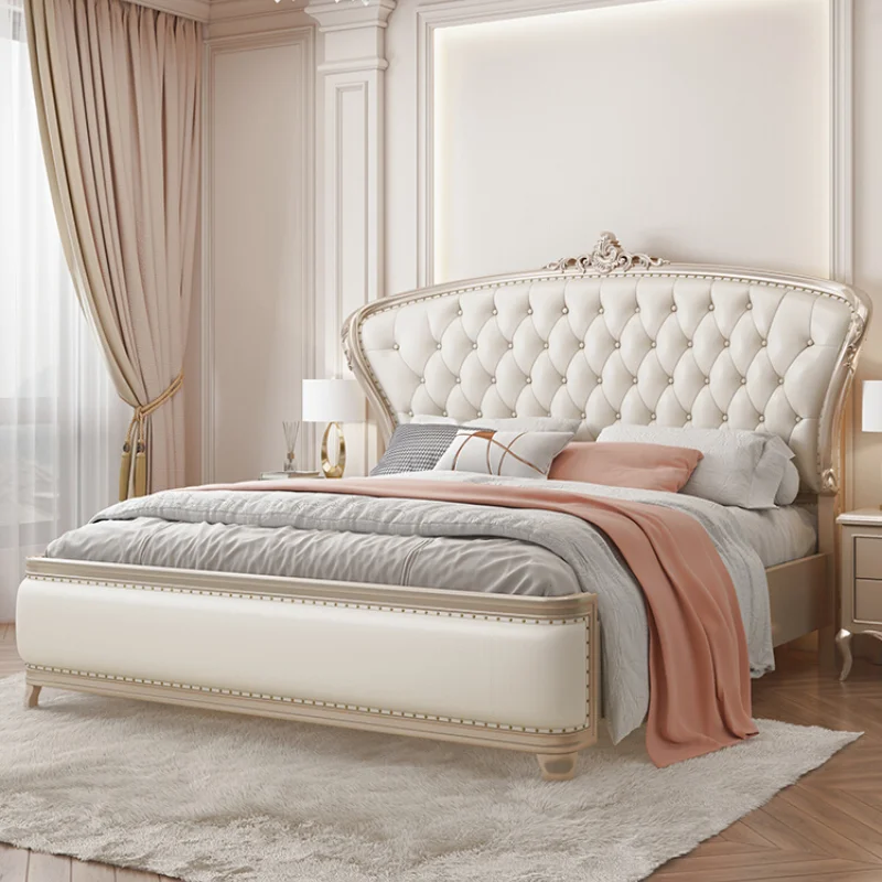 

Princess Luxury Modern Double Bed Frame Pretty American Solid Wood Bed Comferter Villa Cama Matrimonial Bedroom Set Furniture