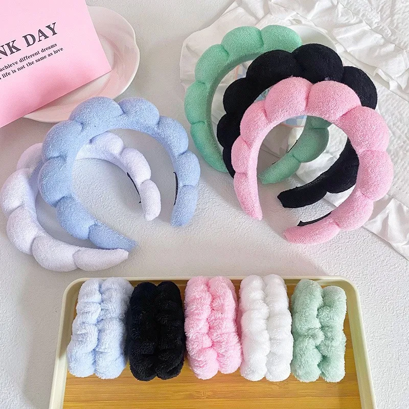 Sponge headbands puffy hair band makeup bubble terry cloth co spa retro hairband women hair accessories headwear