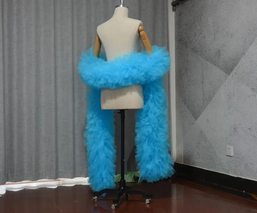 Fashion Stage ball party Club bruids Tule Boa Ruffle sjaal wrap Aangepaste kleur bruiloft accessoires cape