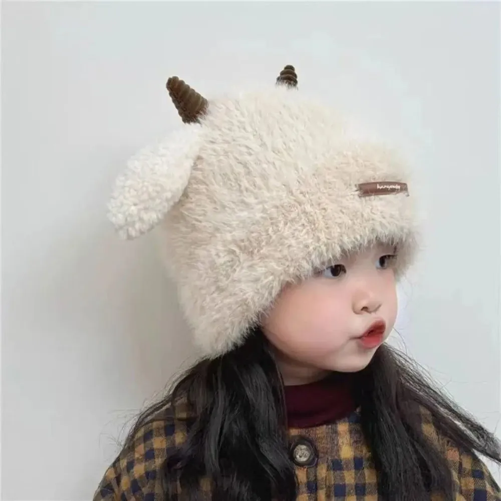 

Fashion Sheep Horn Hat Warm Adjustable Round Top Cap Windproof Ear Protection Hat Winter