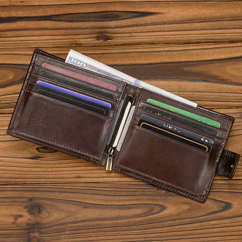 Cow Leather Men Short Wallet Hasp Genuine Leather Unisex Women Zipper Coin Clutch Purse Cowhide Card Holder Fourfold Man wallet view 5
