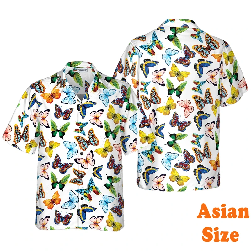 

Colorful Butterfly 3D Print Hawaiian Shirt Men Women Daily Casual Funny Short Sleeve Shirts Leisure Street Lapel Button Blouse