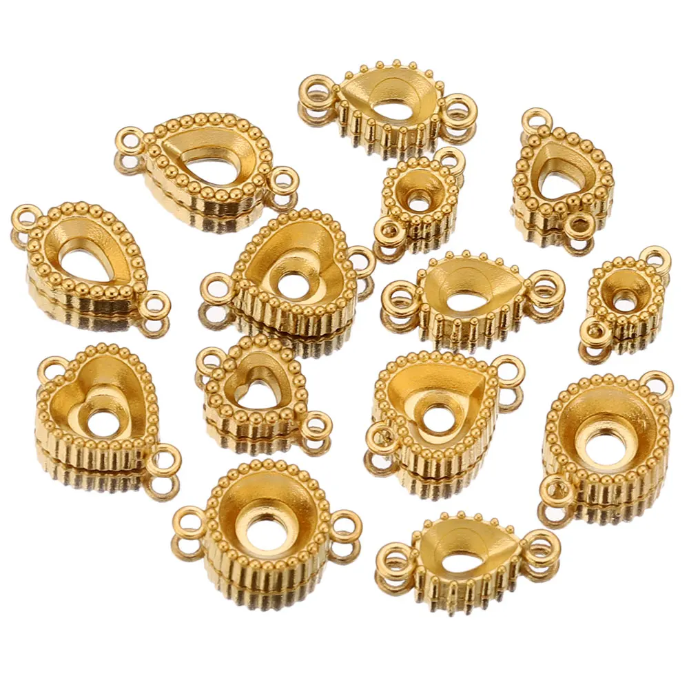 10pcs Stainless Steel Double Hole Round Oval Heart Bezel Charm Pendant Trays Blank Base Diy Cameo Jewelry Making Supplie Crafts