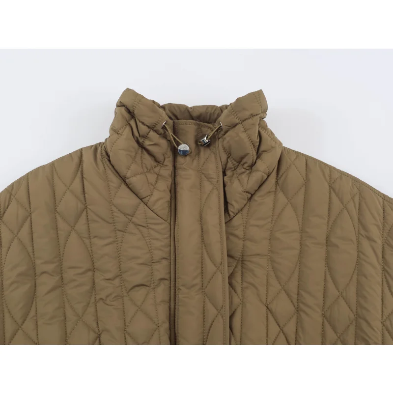 Damen-Freizeitjacke aus Baumwolle in Unifarbe mit Stehkragen, einzigartigem Designer-Look, Kordelzug in der Taille, lockerer Schnitt, Damen-Reißverschluss-Oberbekleidung – Detail 20