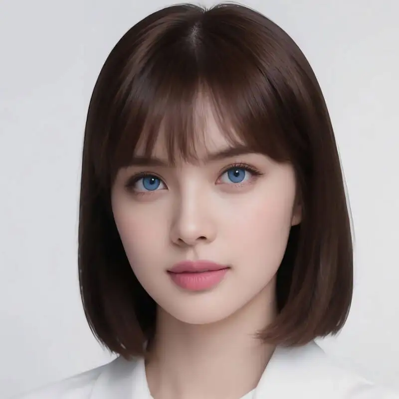 Women's brown shoulder length 12 inch straight synthetic wig, basic style, fashionable and smooth for Christmas music festival