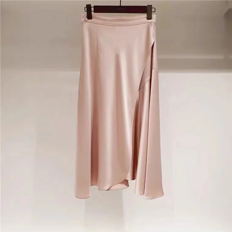 Ele Pink High Waist Fi Tail Satin Skirt Summer Season Asymmetrical Wrap around Midi Skirt for Women Sli Personali