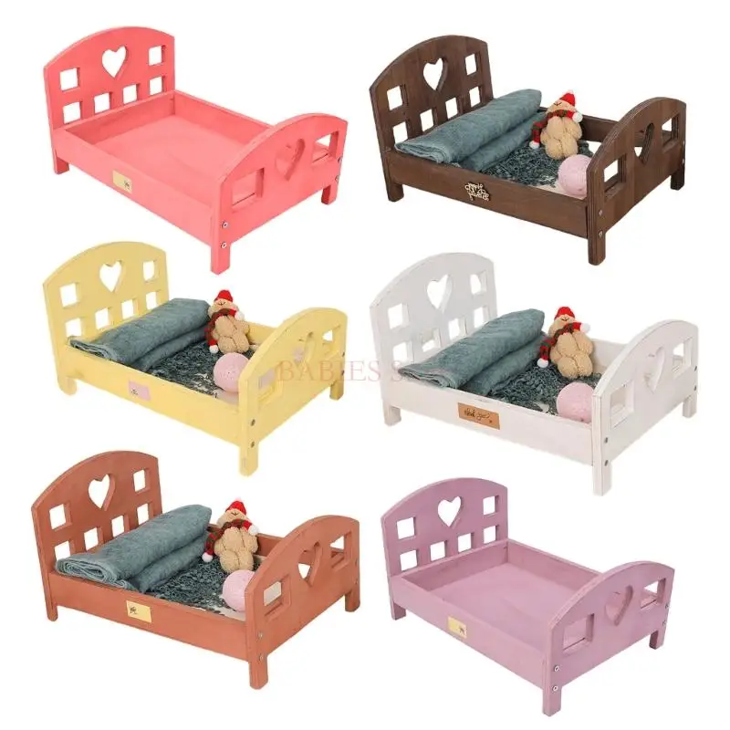 

C9GB Baby Boys Girls Photoshoots Bed Wooden Bed Props Solid Color Newborns Posing Furniture Photography Crib for Studio