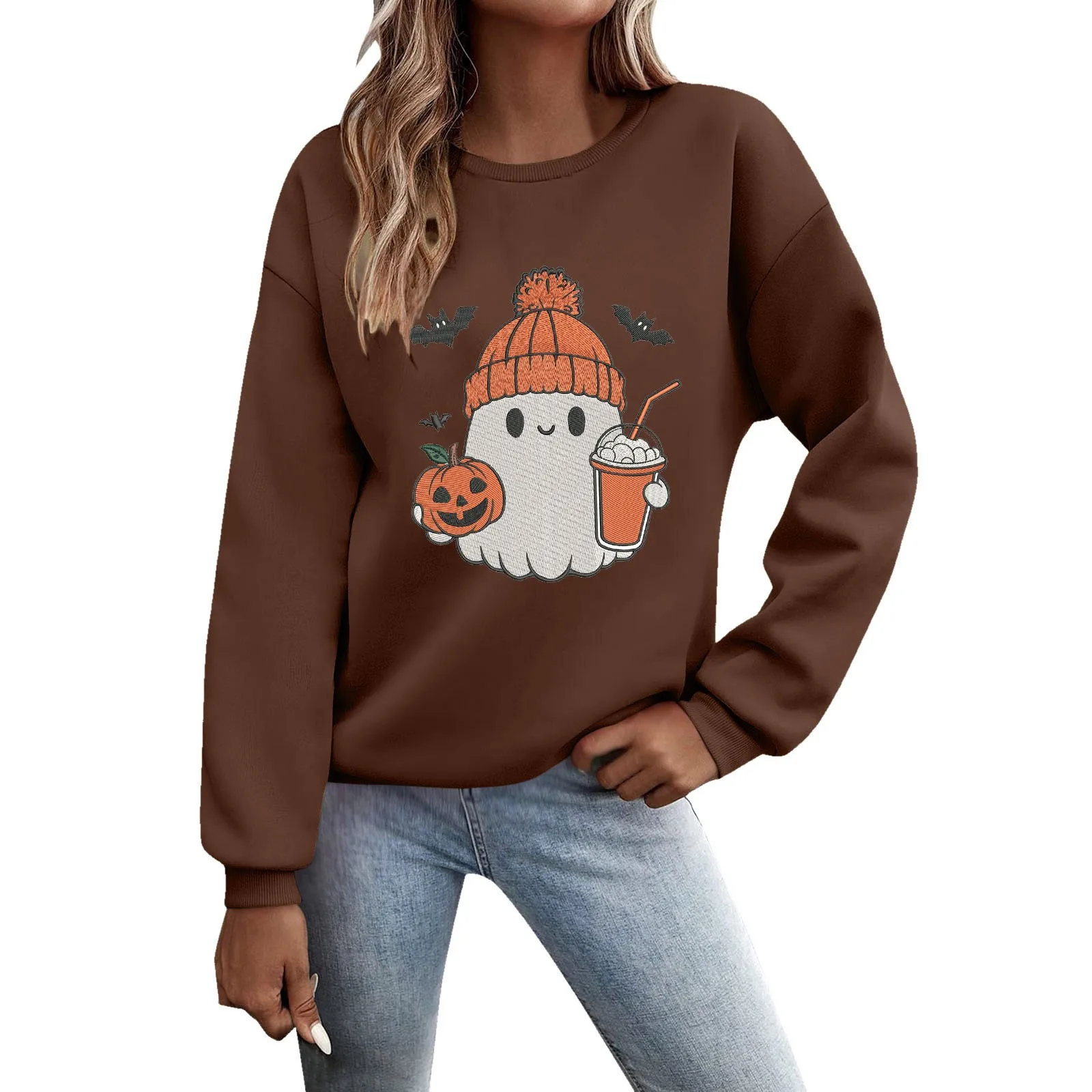 

Cute Boo Ghost Boba Tea Print Funny Hoody Women Men Hooded Sweatshirt Casual Pullover Hoodies Pumpkin Halloween Party Outwears