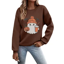 Cute Boo Ghost Boba Tea Print Funny Hoody Women Men Hooded Sweatshirt Casual Pullover Hoodies Pumpkin Halloween Party Outwears