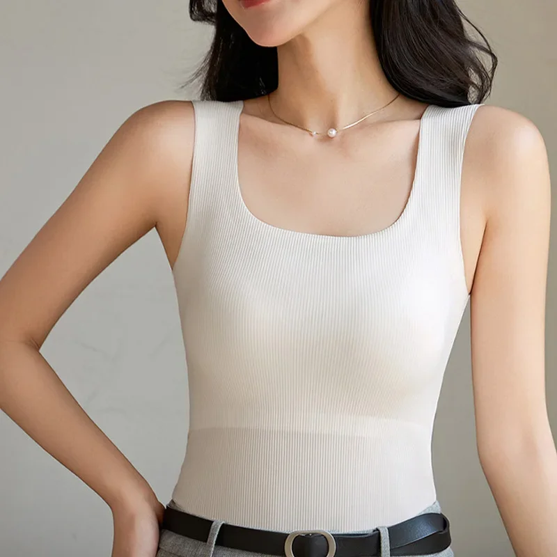 For 35-105kg 2025 New Seamless Plus Size Camisole Top for Women with Fixed Cup Build-in Bra Beautiful Back Underwear Tummy Cover image 6