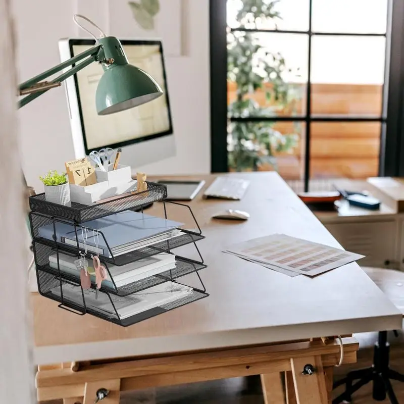 Stackable Letter Tray Document Tray Multi-Layered Desktop File Holder Space-Saving Removable Metal Mesh File Trays For