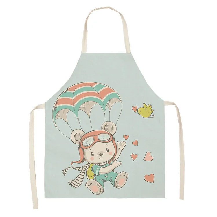 Cartoon Little Bear Pilot Apron Linen Sleeveless Lace Up Home Kitchen Baking Stain and Oil Resistant Adult and Children's Cover