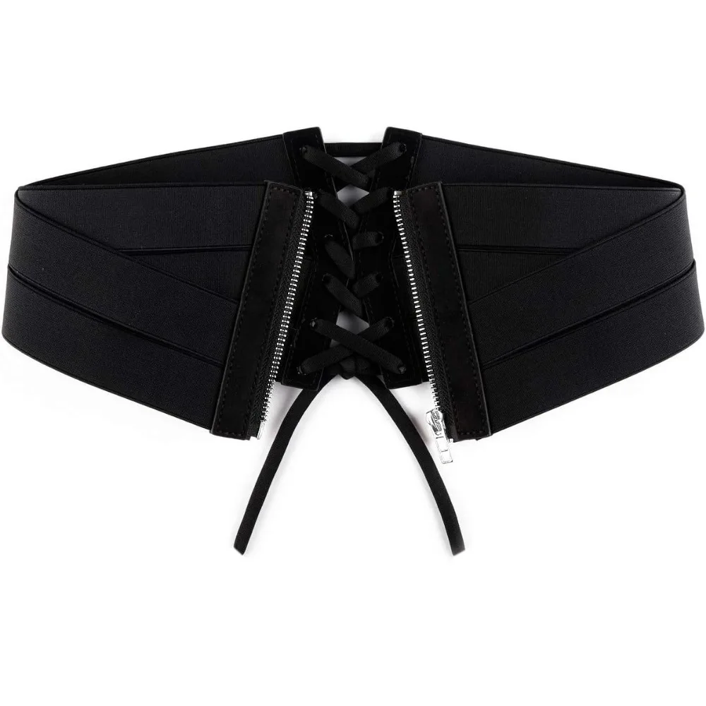여자 탄성 와이드 밴드 랩 신치 레트로 높은 허리 레이스 업 넥타이 PU 가죽 코르셋 신치 벨트 의상 파티