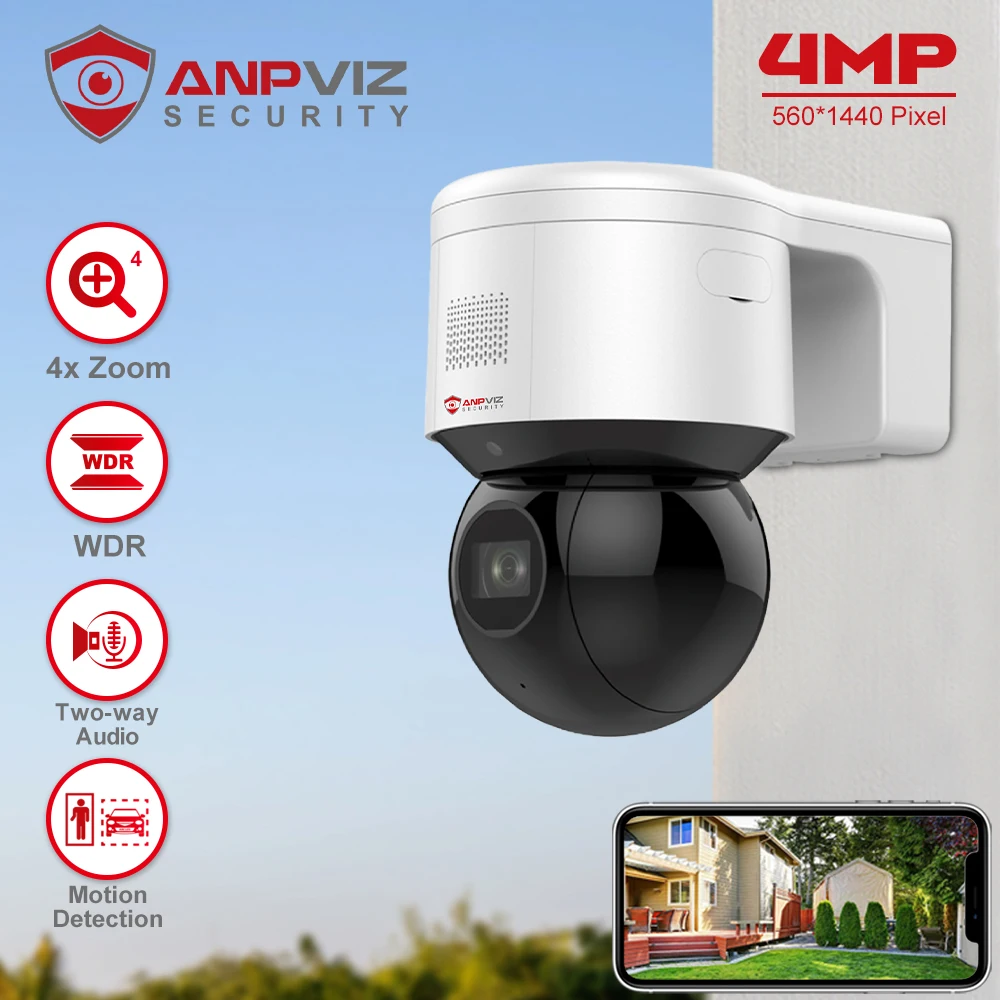 Anpviz 4MP PTZ IP Camera Outdoor Security 4X Zoom Dome POE CCTV Surveillance SD Card Audio H.265 Motion Detection