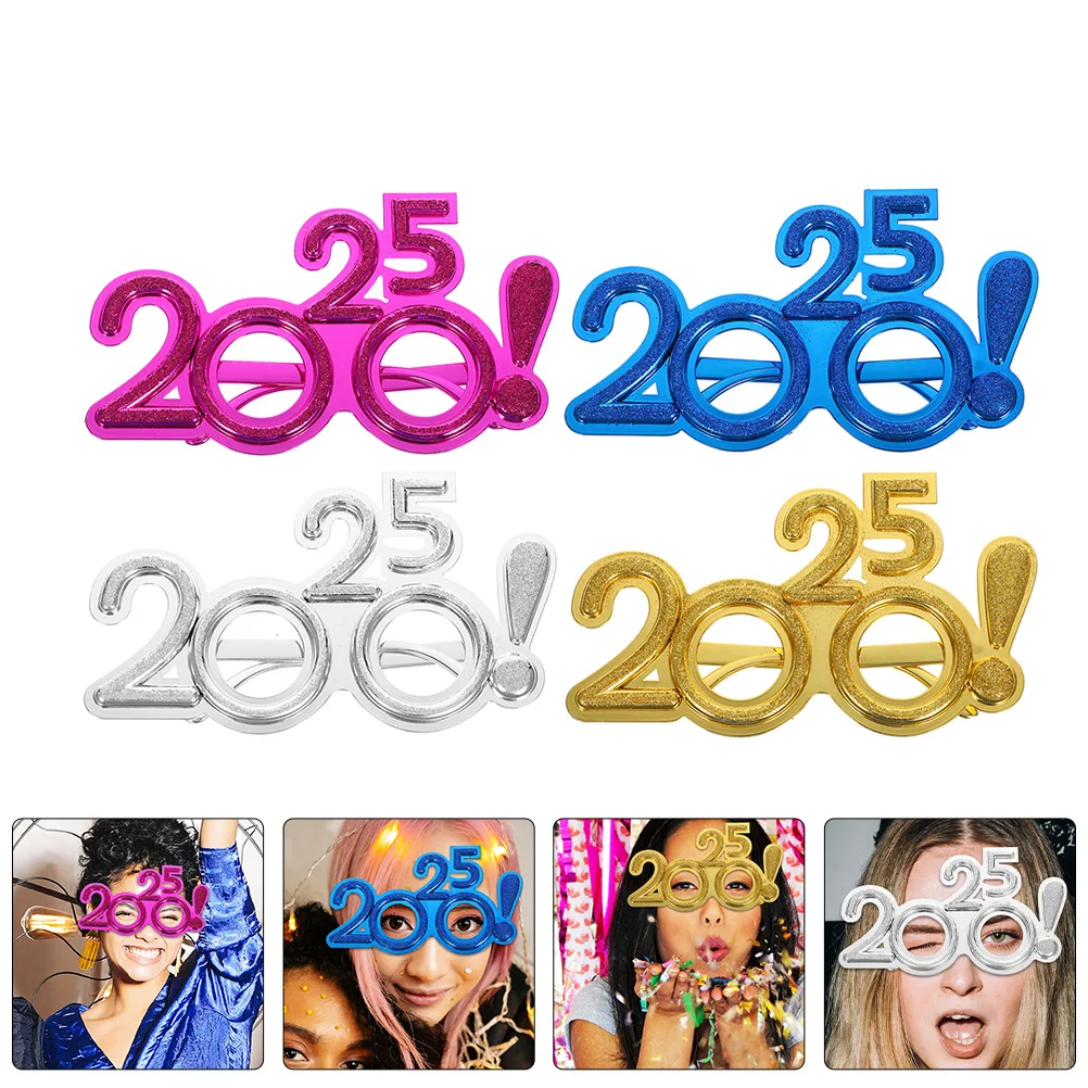 

4pcs 2025 New Year Glasses Stylish Lightweight Party Eyewear Festive Decorations Fun Photo Props Plastic Number