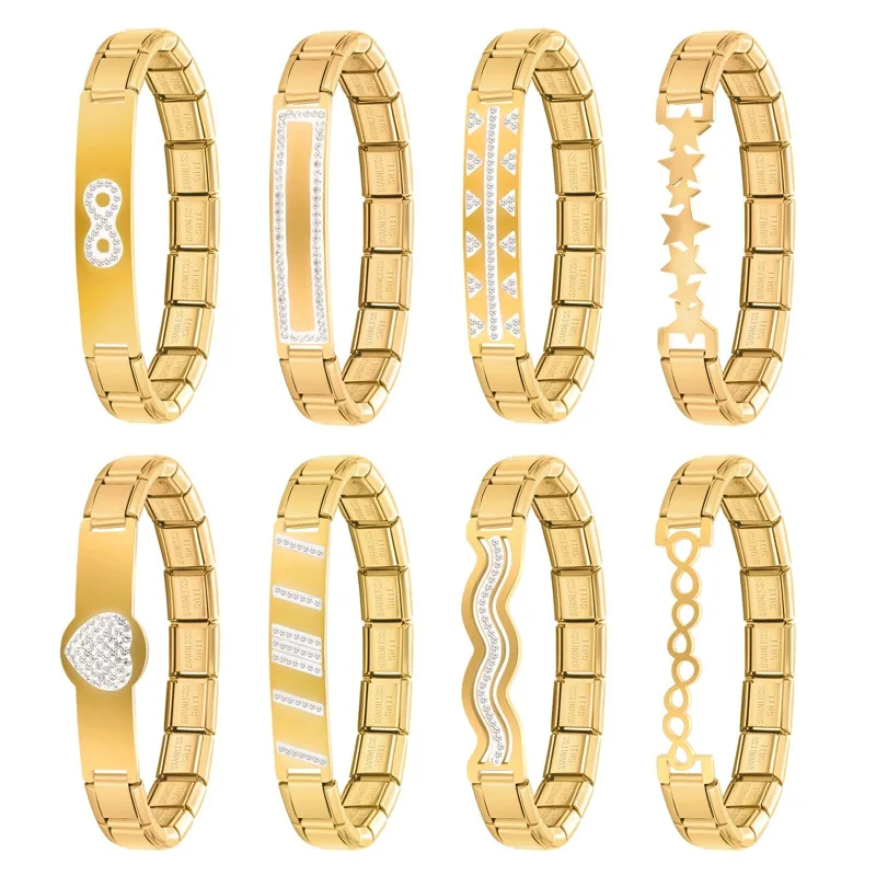 

2025 New Women's Men's Fashion Zircon Star Heart Round Jewelry Stainless Steel Gold Color Elastic Bracelet Boys Birthday Gifts
