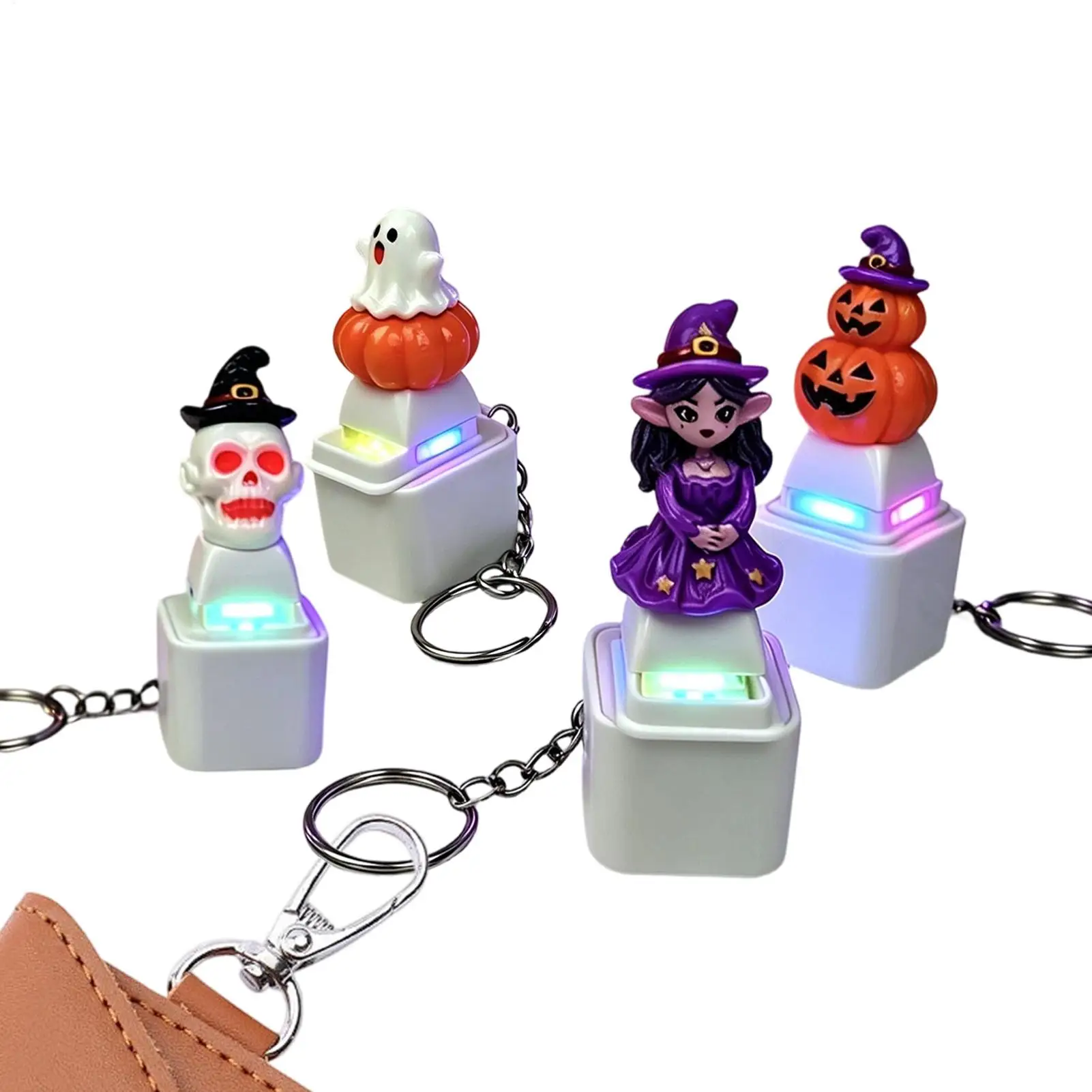 指でいじって遊べるおもちゃのキーホルダー4個セット。光るハロウィーンのクリックボタンおもちゃ。大人向けのハロウィーンキーホルダー。ハンドバッグやバックパック、学校に。