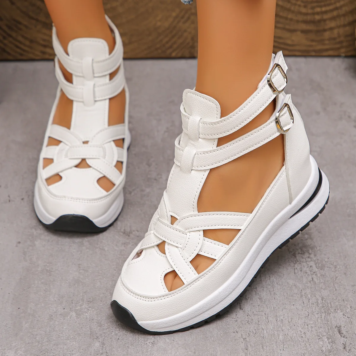 Women's Summer Casual Sandals 2026 Fashion Hollow Thick Bottom Slope Heel Shoes Comfortable Slip-On Footwear for Warm Weather