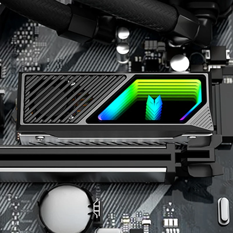 M2 Heat-sink NVMe SSD 2280 Cooler Brass+Aluminum with High-Speed Fan(9000RPM), 5V ARGB Lens Infinite Mirror Design - view 5