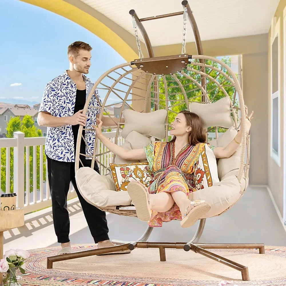 Hammocks, Double Swing Egg Chair with Stand for Bedroom, Outdoor 2 Person Large Wicker Hanging Chair Loveseat, Hammocks