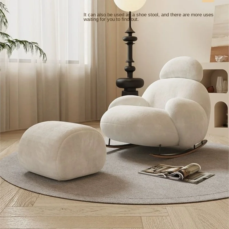 Nordic Cute Sofa Single Chair Net Rocking Chair Cream Lazy Simple Balcony Pedal Bedroom Living Room Sofas Home Furniture Couch