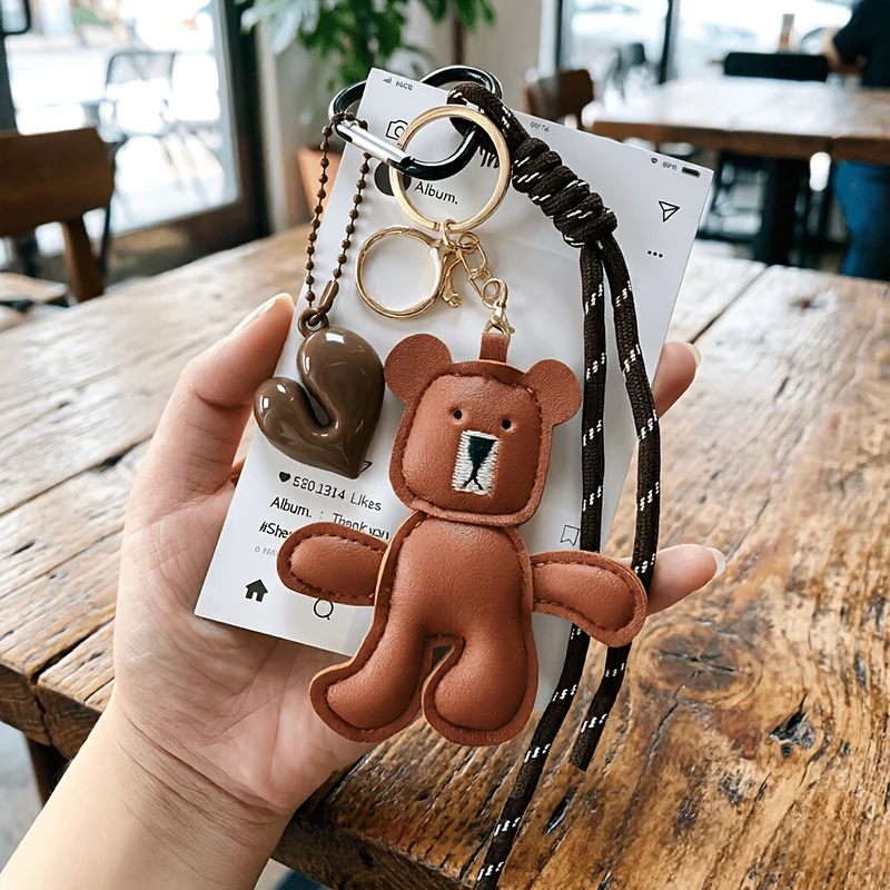 Handmade High-Quality Embroidered Bear Pendant Leather Keychain DIY Hanging Decoration Accessories Clothing Decorations