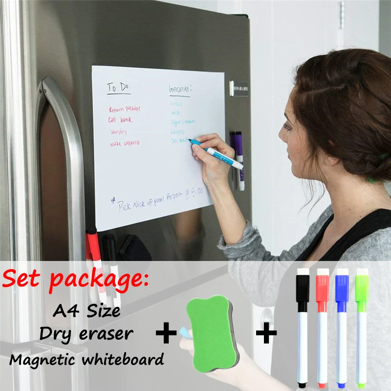 Magnetic Dry Quadro Apagar para Cozinha Geladeira, Reutilizável Mensagem do Escritório, Painting Board, Memo White Board, Calendário, Tamanho A4