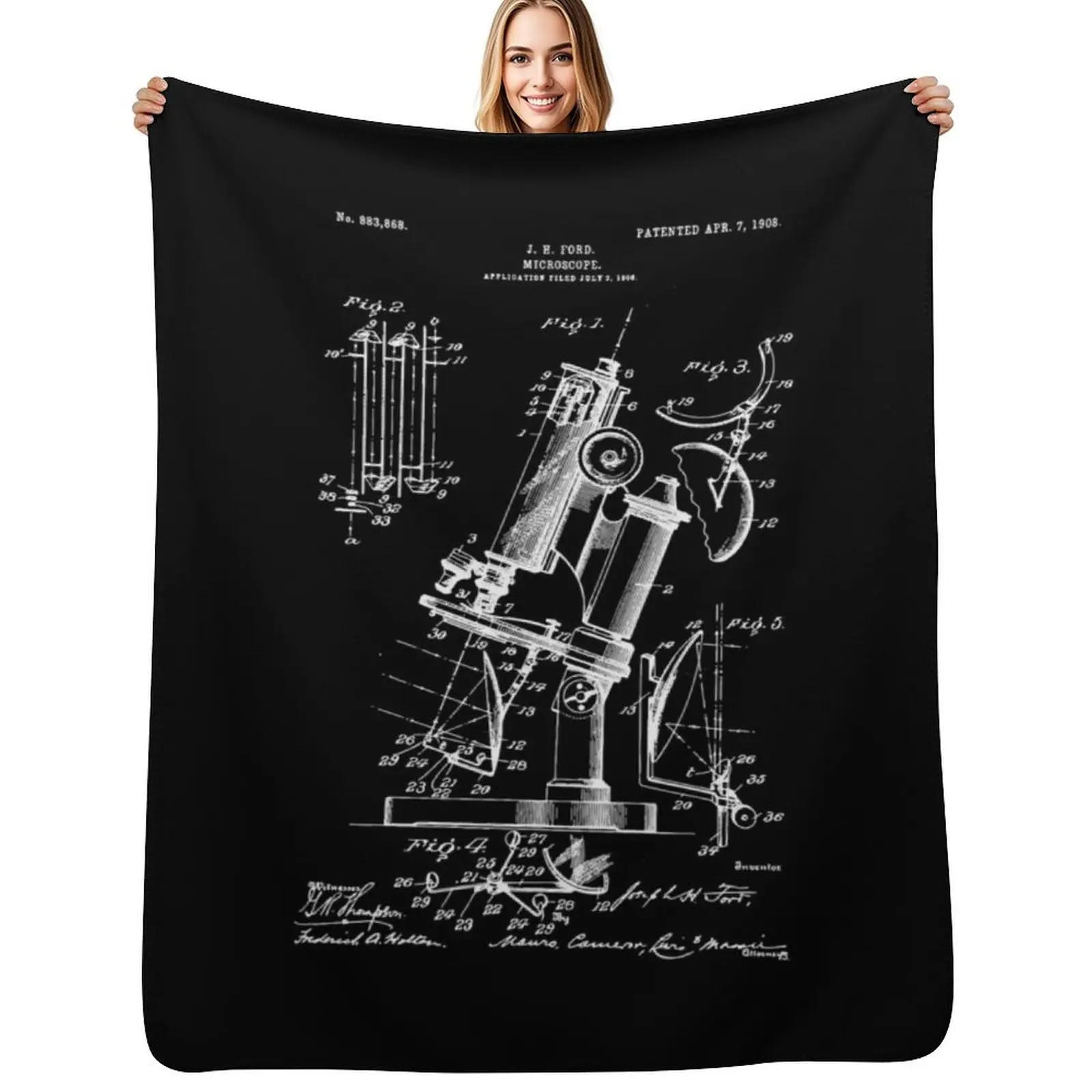 Microscope Patent / Microscope Art gifts / Microscope Patent Illustration Throw Blanket Personalized Gift Large Beach Blankets