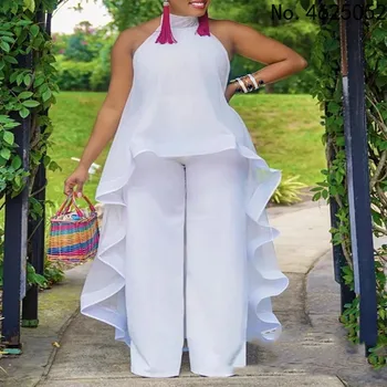 Mulheres roupas africanas 2 peça conjunto nova moda verão chiffon topos + calças ternos vestido áfrica vestidos de festa para senhora