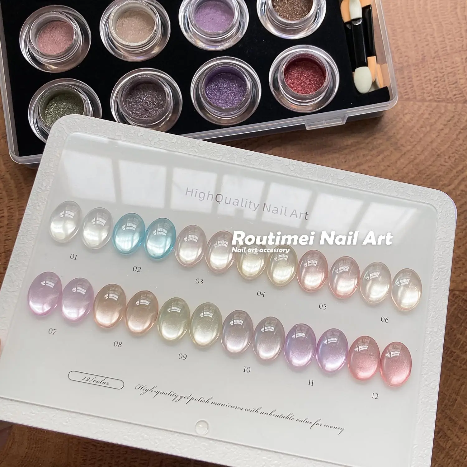 12 Color Nail Mirror Magic Mirror Powder Delicate Silk Aurora Powder 3D Glass Bead Effect Clear Cat Eye Powder Nail Art Glitter