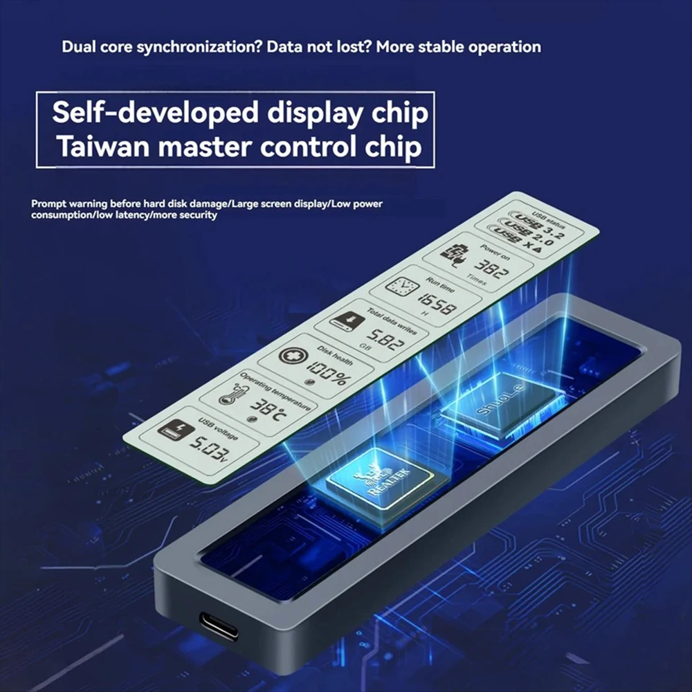 M.2 SSD 케이스 NVME SATA SSD 외장 케이스 10Gbps M.2 to USB Type C 지능형 디지털 디스플레이 외장 SSD 박스 어댑터 UASP 지원