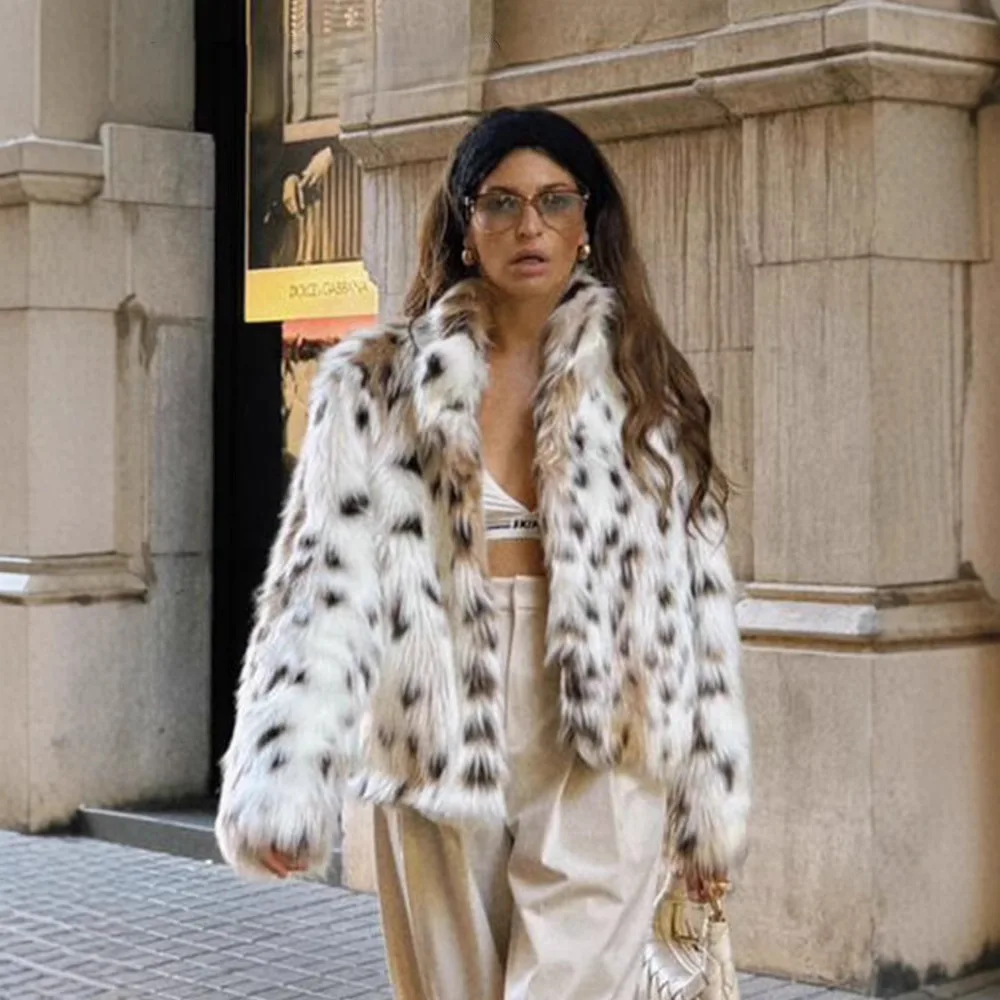 레오파드 프린트 여성용 인조 모피 재킷 스탠드 그라데이션 플러피 가디건 스트리트웨어 루즈 플러시 코트 겨울 스타일리시 퍼리 재킷