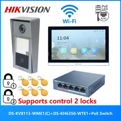 KIT videocitofono POE multilingue originale HIKVISION, include DS-KV8113-WME1(C) e DS-KH6350-WTE1 e switch PoE