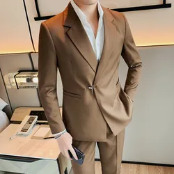 Chaqueta y pantalones para hombre, traje de negocios de alta calidad, conjunto de 2 piezas a la moda, esmoquin informal, vestido de novia para novio, Primavera