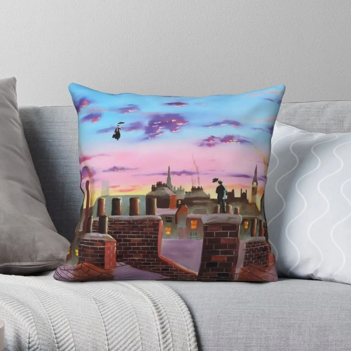 Mary Poppins And Bert Square Pillowcase Polyester Linen Velvet Pattern Zip Decor Sofa Seater Cushion Cover