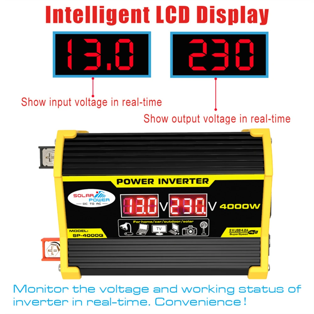 Car Power Inverters DC12 To AC 220 Volt Transformer 4000W Modified SineWave Inverter Dual USB Auto Inverters