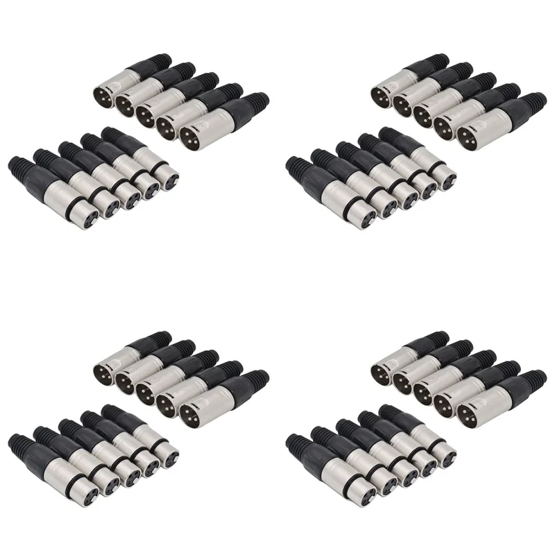 

40Pcs 3 Pin XLR Solder Type Connector 5 Male + 5 Female Plug Cable Connector Microphone Audio Socket