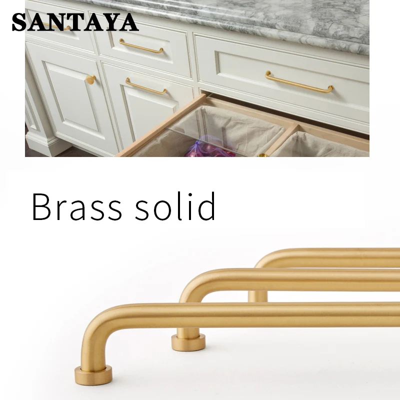 Santaya Puxador de cozinha de latão dourado nórdico simples, puxador de móveis, porta de guarda-roupa, gaveta, cômoda